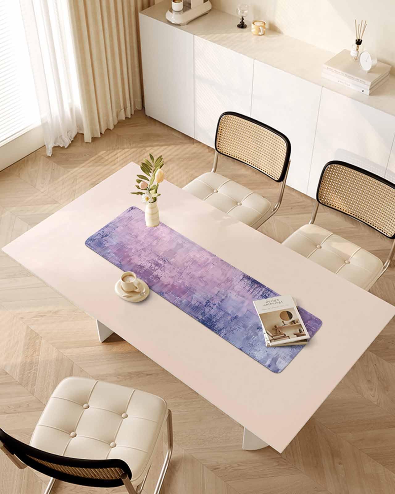 Debedcor Heat Proof Table Pads Waterproof Decorative, Purple Blue Oil Painting Non-Slip Table Countertop Protector, Modern Aesthetic Art Insulation Mat for Kitchen Room, 40 x 12 Inches