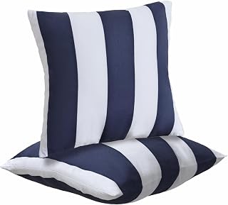 JMGBird 2-Pack 18x18 Water-Resistant Blue Plaid Outdoor Throw Pillows with Inserts - Patio, Couch, Waterproof Decor