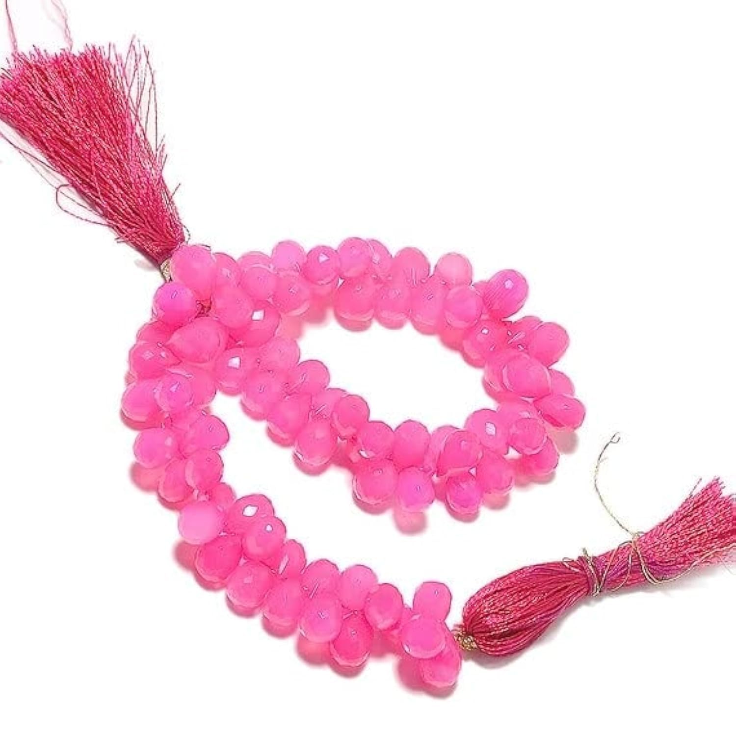 Calcédoine rose briolette en fil de 9 pouces pour création de bijoux uniques