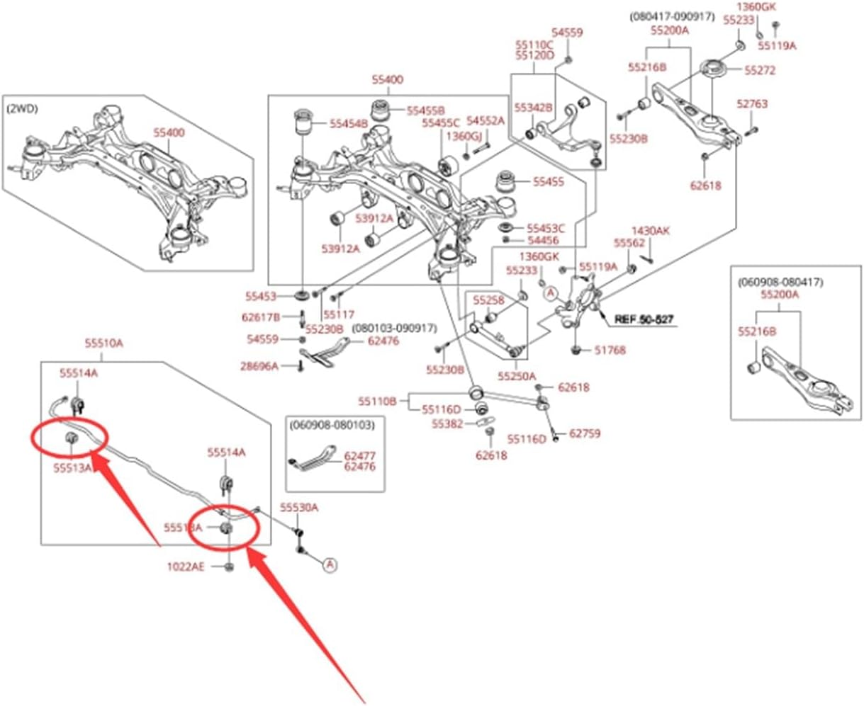 2pcs Rear Stabilizer Bar Bushing Fit For Kia Sorento 2005-2009 Balance Rod Rubber Sleeve 55513-2B200