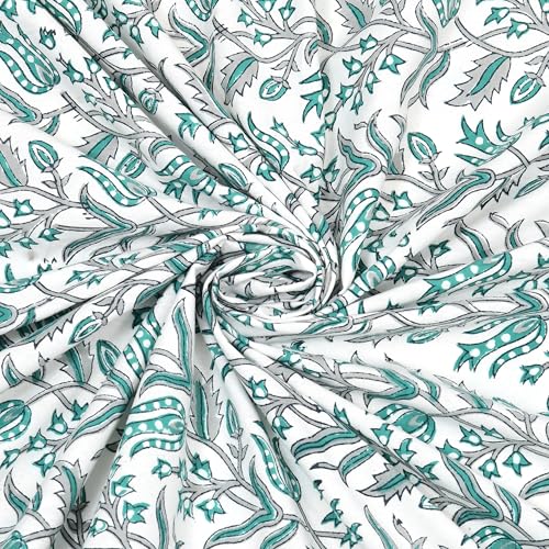 Image of BLOCKS OF INDIA Blackout Hand Block Printed Cotton Daylight Curtains with Eyelets(Set of 2 Curtains) (Block 6, 7 Feet /Door), White, Blue