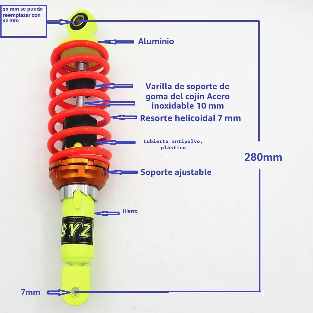 280mm amortiguador de suspensión trasera para moto Compatible con Honda Navi110 Dio50 Yamaha Bw's50 Aerox50 100 Jog50 etc 50cc 100cc 125CC scooter