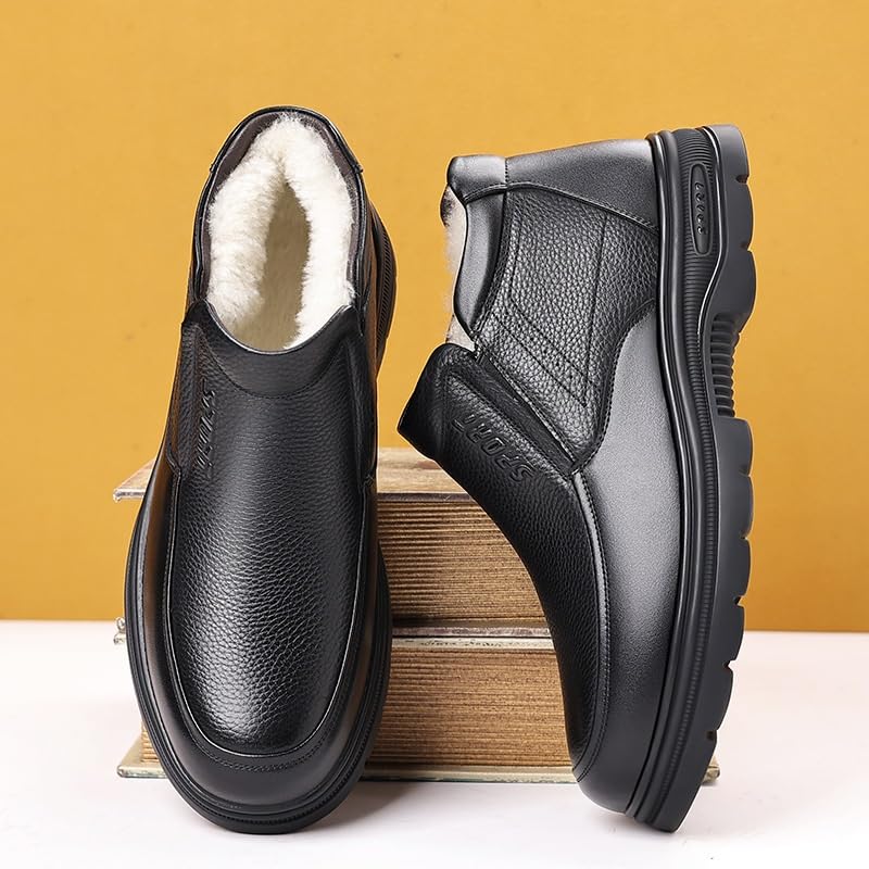Men's Plus Velvet Casual Leather Shoes Slip-on Winter Warm Cotton Shoes Comfortable Breathable Rubber Soft Sole Lightweight Round Shoes for Men2