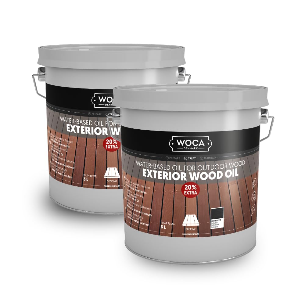 WOCA Denmark Exterior Wood Oil Anthrazit 2 x 3 L - Terrassenöl für Terrassen, Zäune und Möbel im Außenbereich