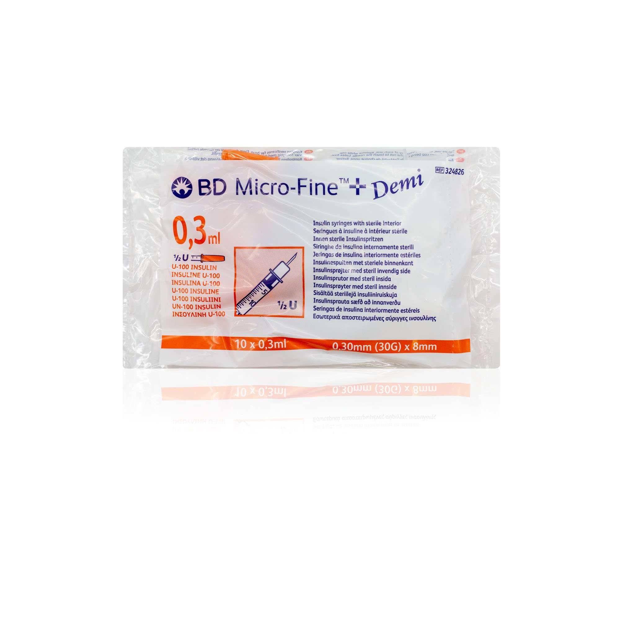 Bio siringhe 0,3 ml 30G x 8 mm U-100 in plastica monouso sterili conf. da 10 pezzi