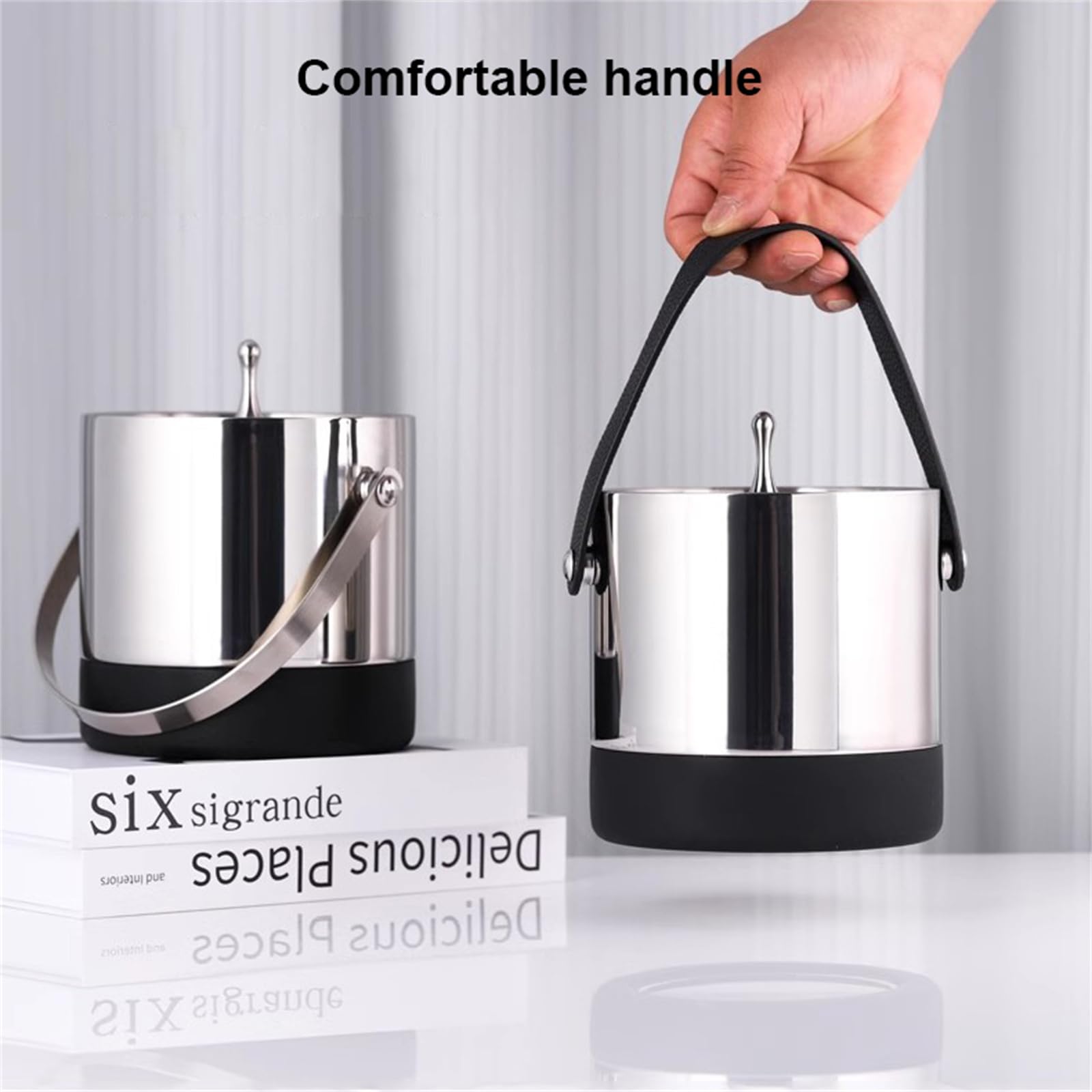 Cubitera De Acero Inoxidable De 1,6 L,Cubitera De Hielo De Acero Inoxidable Aislada con Tapa -Accesorios De Bar para El Hogar -Elegantes Cubiteras De Bartending para Fiestas,Oro
