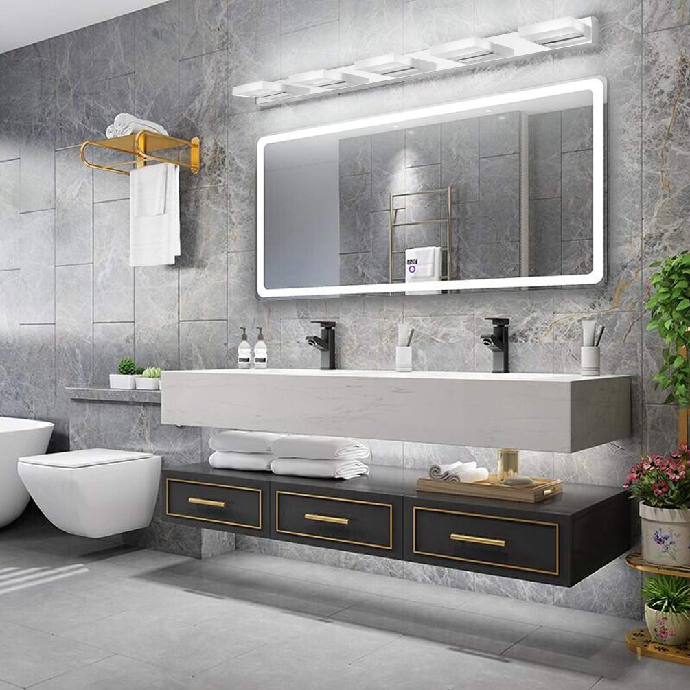 Klighten Lámpara LED de Espejo 20W 1300LM Lámpara de Baño, Blanco Frio 6000K Lámpara LED de Pared Luz de Gabinete IP44 Luz de Espejo de Baño de Acero Inoxidable 95CM