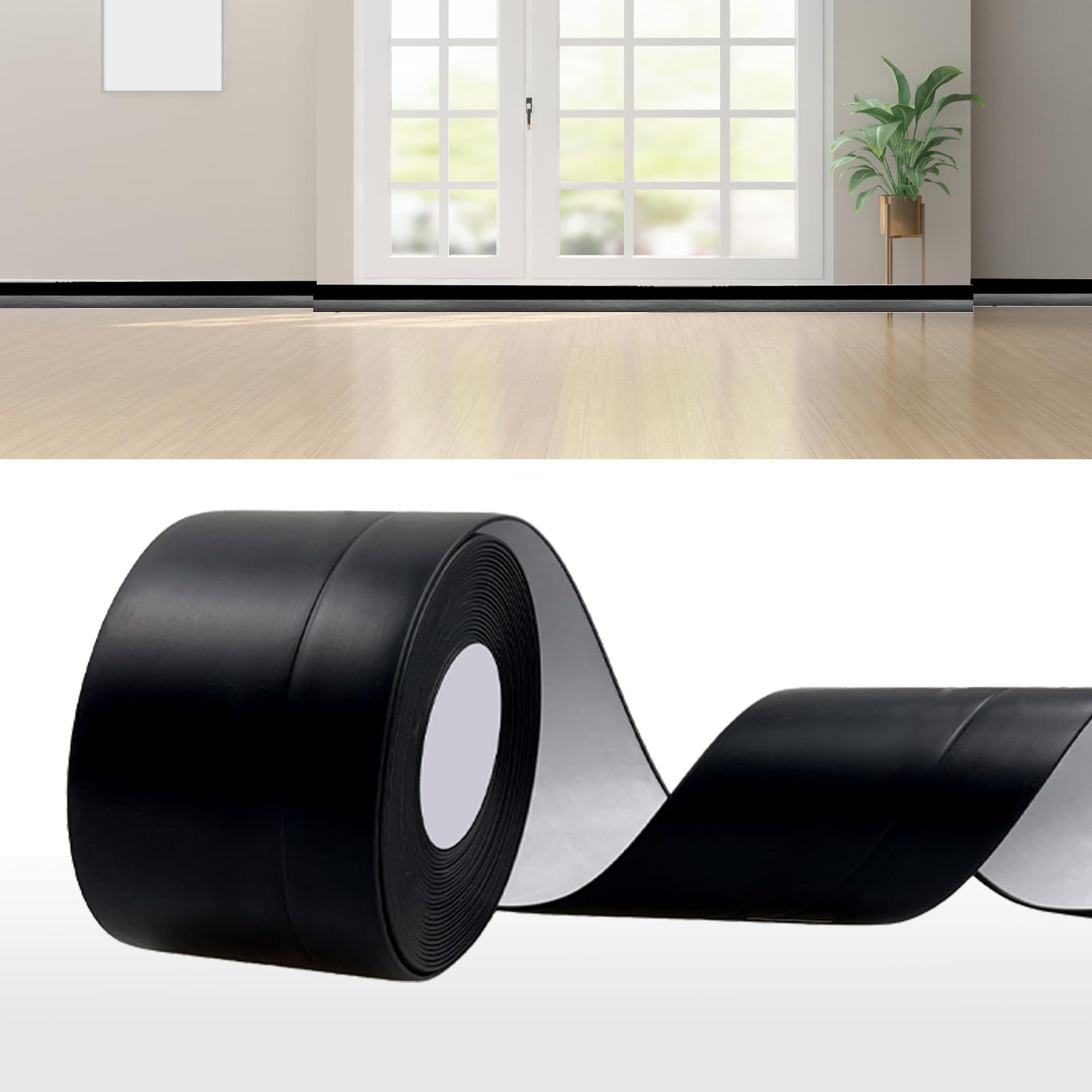 DIKARIYA Soft Skirting Board, Self-Adhesive, Black, 60 x 20 mm, 3 Metres, PVC Skirting Board, Self-Adhesive, Soft Skirting Board, Flexible Skirting Board for Kitchen, Bathroom, Bathroom