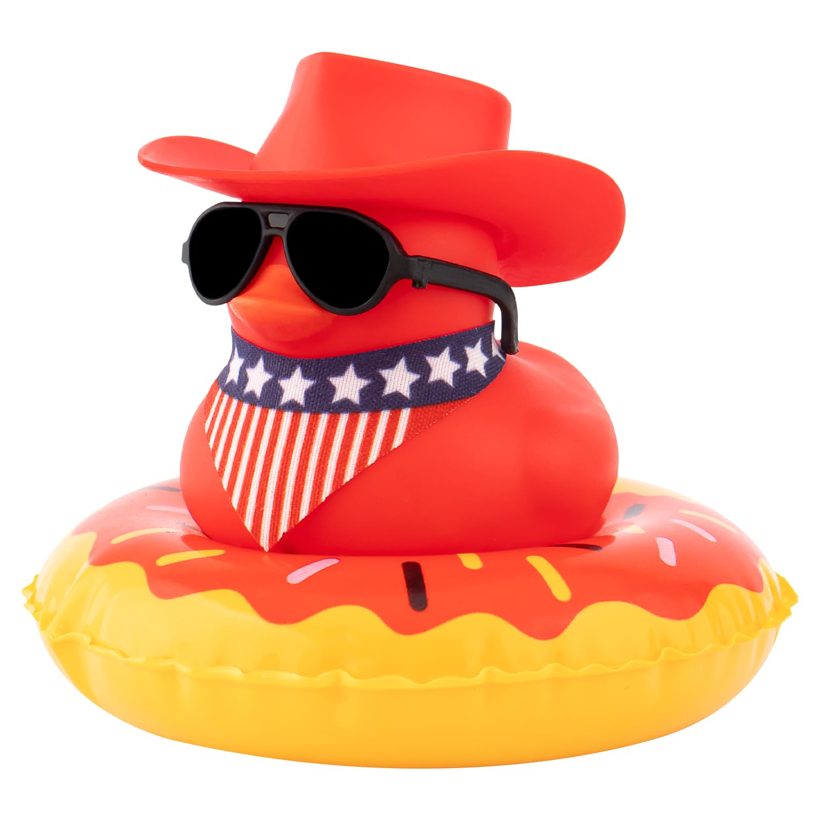 wonuu Car Rubber Duck Decoration, West Cowboy Duck Car Dashboard Decoration Accessories with Mini Swim Ring Cowboy Hat Scarf and Sunglasses, F_red Horizontal Scarf Duck