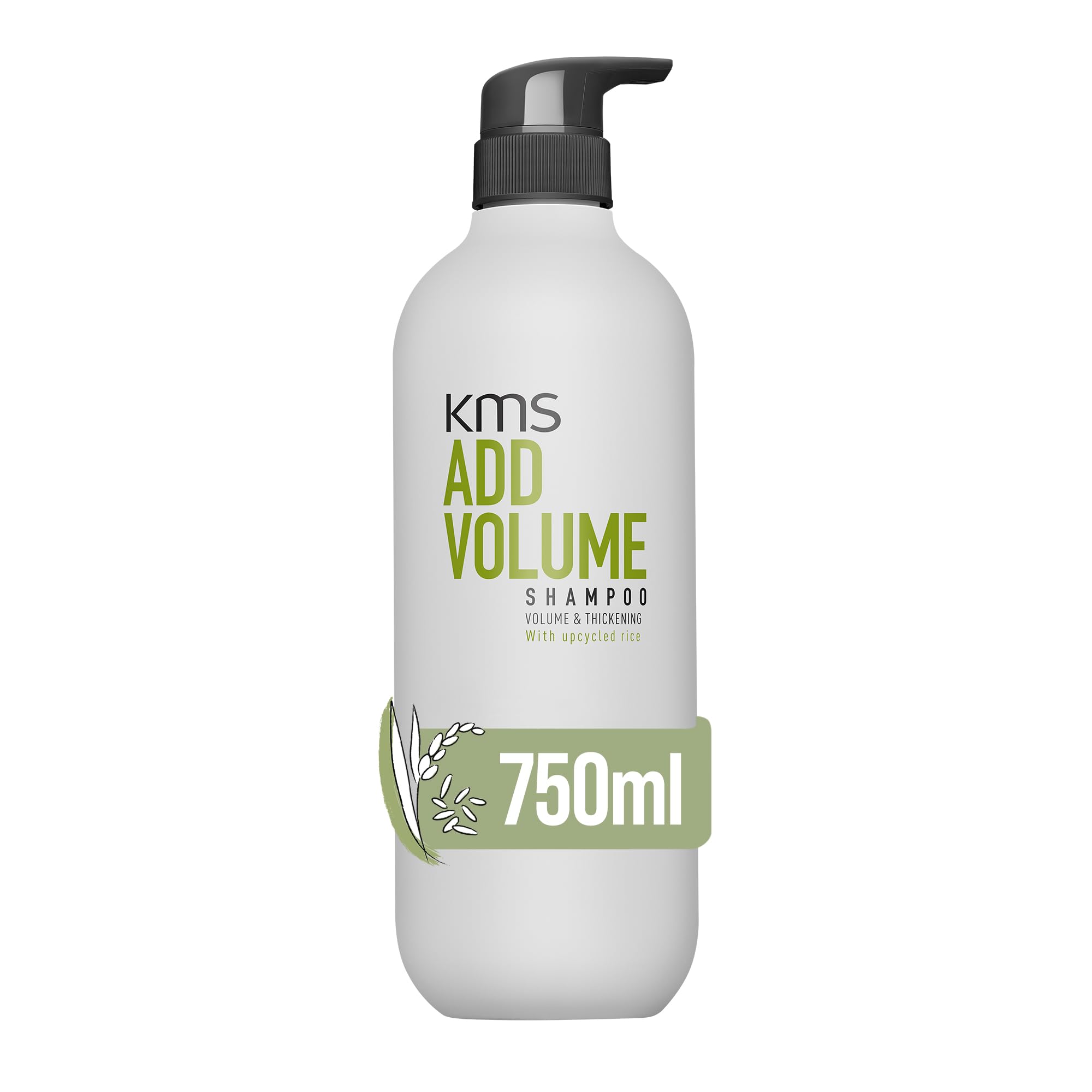 KMS ADDVOLUME Shampoo für feines bis mittelstarkes Haar, dem Volumen fehlt oder das dünn erscheint, mehr Fülle, stärkeres Haar, vegane Formulierung mit upgecyceltem Reis, ohne Silikone, 750ml