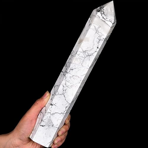Miniatura 2 de AMOYSTONE Torre de obelisco de cristal curativo grande, varita blanca de punta de howlita decoración de cristal, regalos de Reiki para Bignners