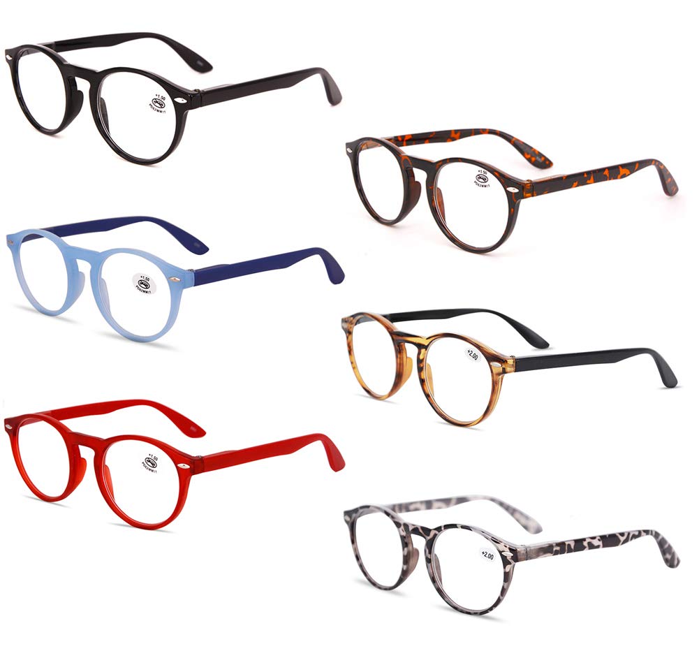KOOSUFA Lesebrille Herren Damen Retro Runde Nerdbrille Lesehilfen Sehhilfe Federscharniere Vollrandbrille Anti Müdigkeit Brille mit Stärke 0.0 1.0 1.5 2.0 2.5 3.0 3.5