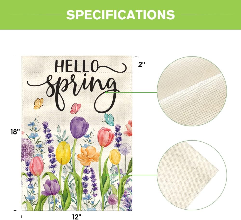 AVOIN colorlife Hello Spring Tulip Lavender Garden Flag 12 x 18 Inch Double Sided, Seasonal Flower Yard Outdoor Flag - Image 5