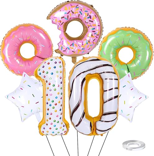 Globos gigantes de 10 cumpleaños con forma de dona gigante, globo de aluminio con el número 10, globo de Mylar para decoración de cumpleaños de niñas