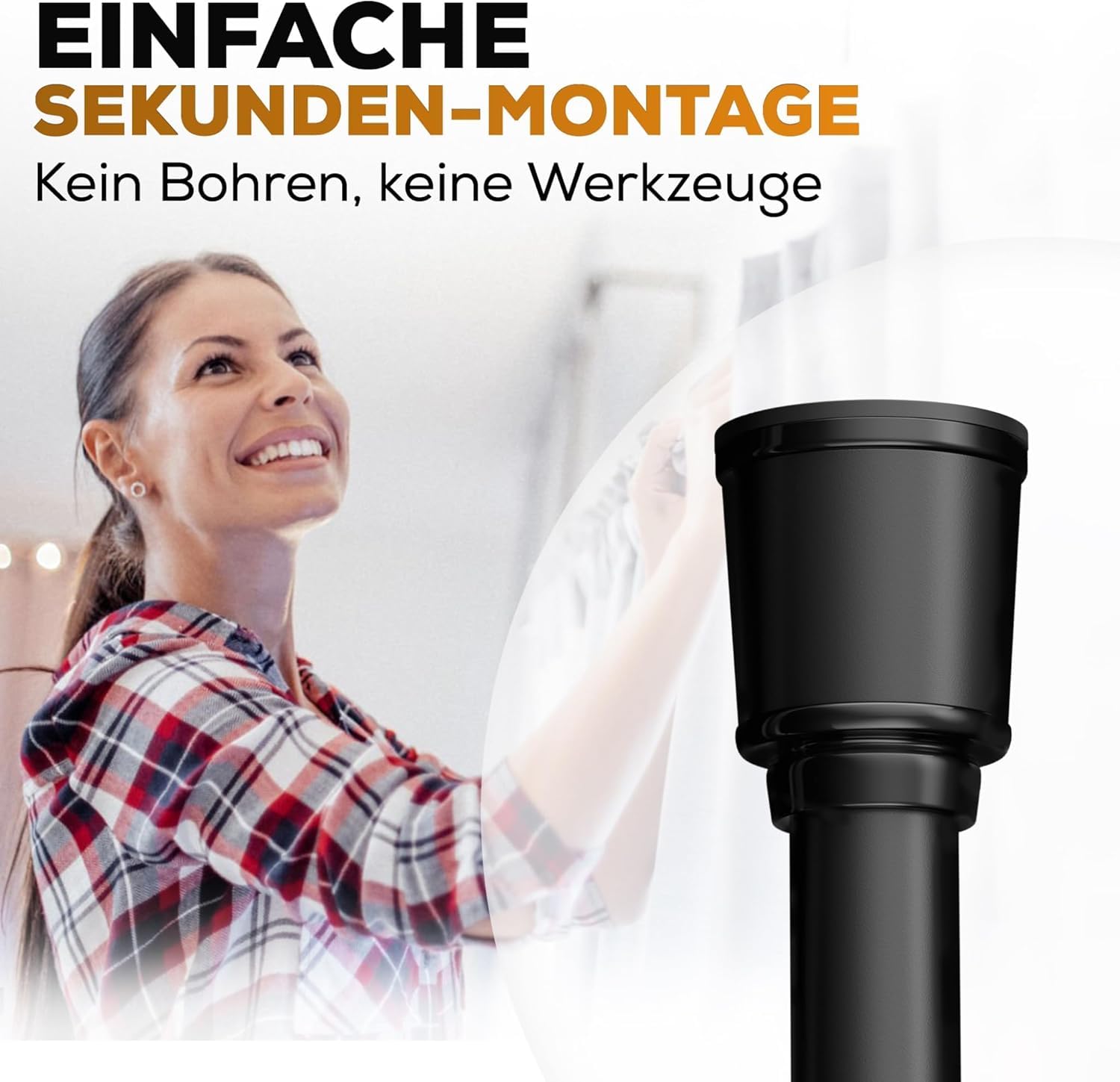 MEISENBERG Gardinenstange ohne Bohren 320-370cm, Schwarz, Ø 32 mm, Teleskopstange Balkon - Vorhangstange Klemmstange für Vorhänge, Dusche, Türöffnungen und Kleiderschrank
