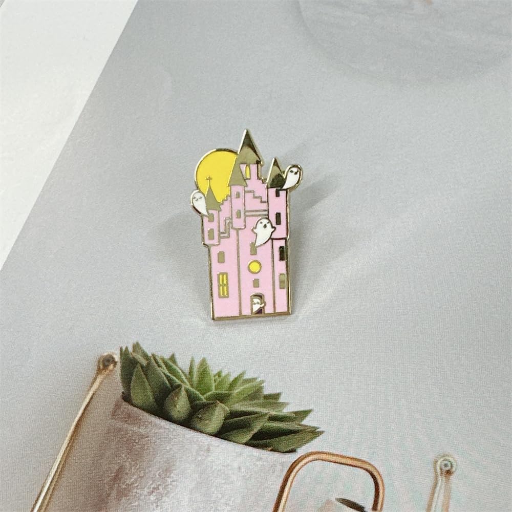 Cute Haunted House Ghost Moon Halloween Small Brooches Lapel Pins for Women Men Daughter Funny Pink White Enamel Castle Pins Brooch Badge for Hats Backpacks Holiday Party Accessory Jewelry - Image 4