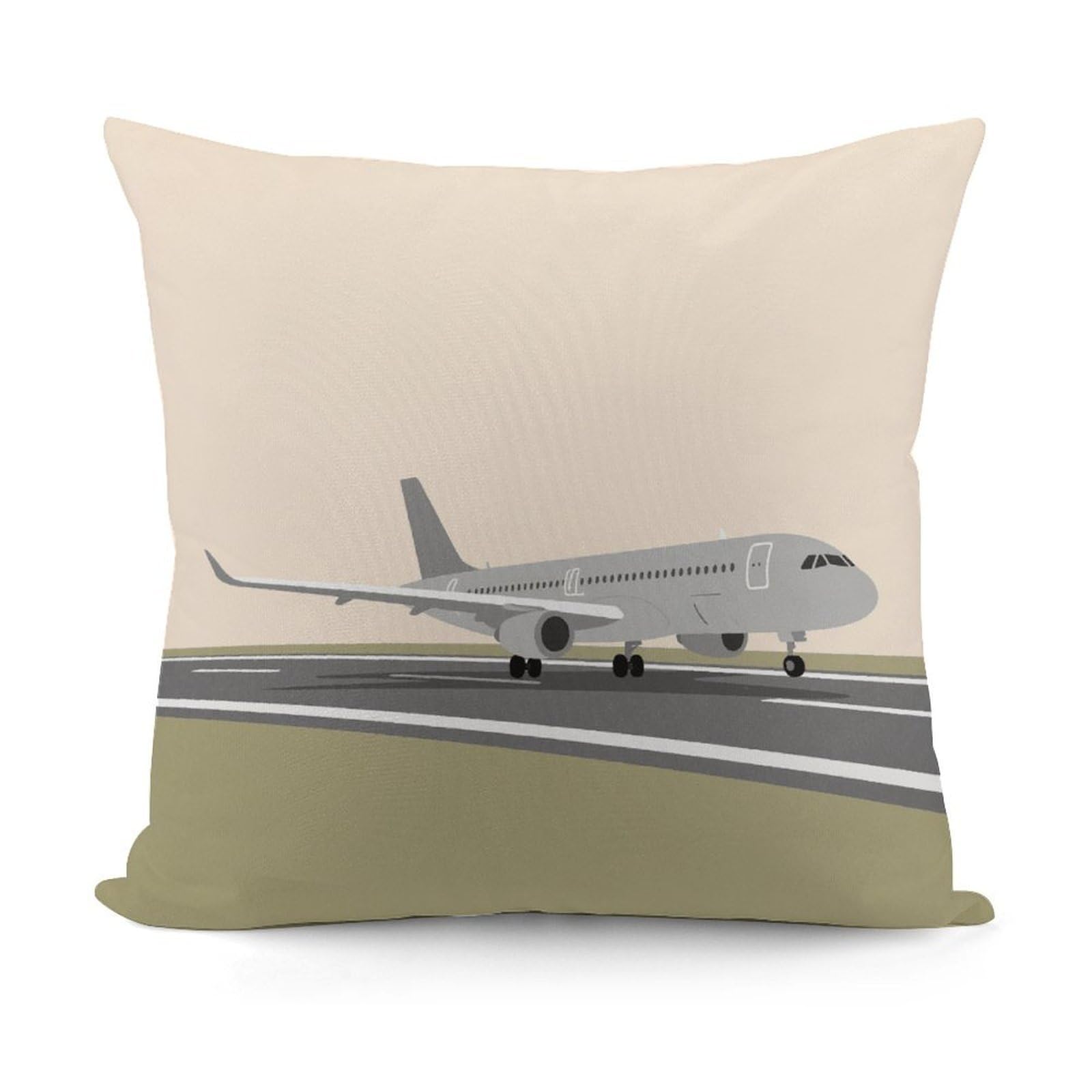 VstaDank Airplane on Airport Pillow Cover with Invisible Zipper Square Throw Pillowcase Plush Couch Sofa Pillow Case 18x18 Inch Decorative Throw Cushion Covers for Sofa Living Pillowcover