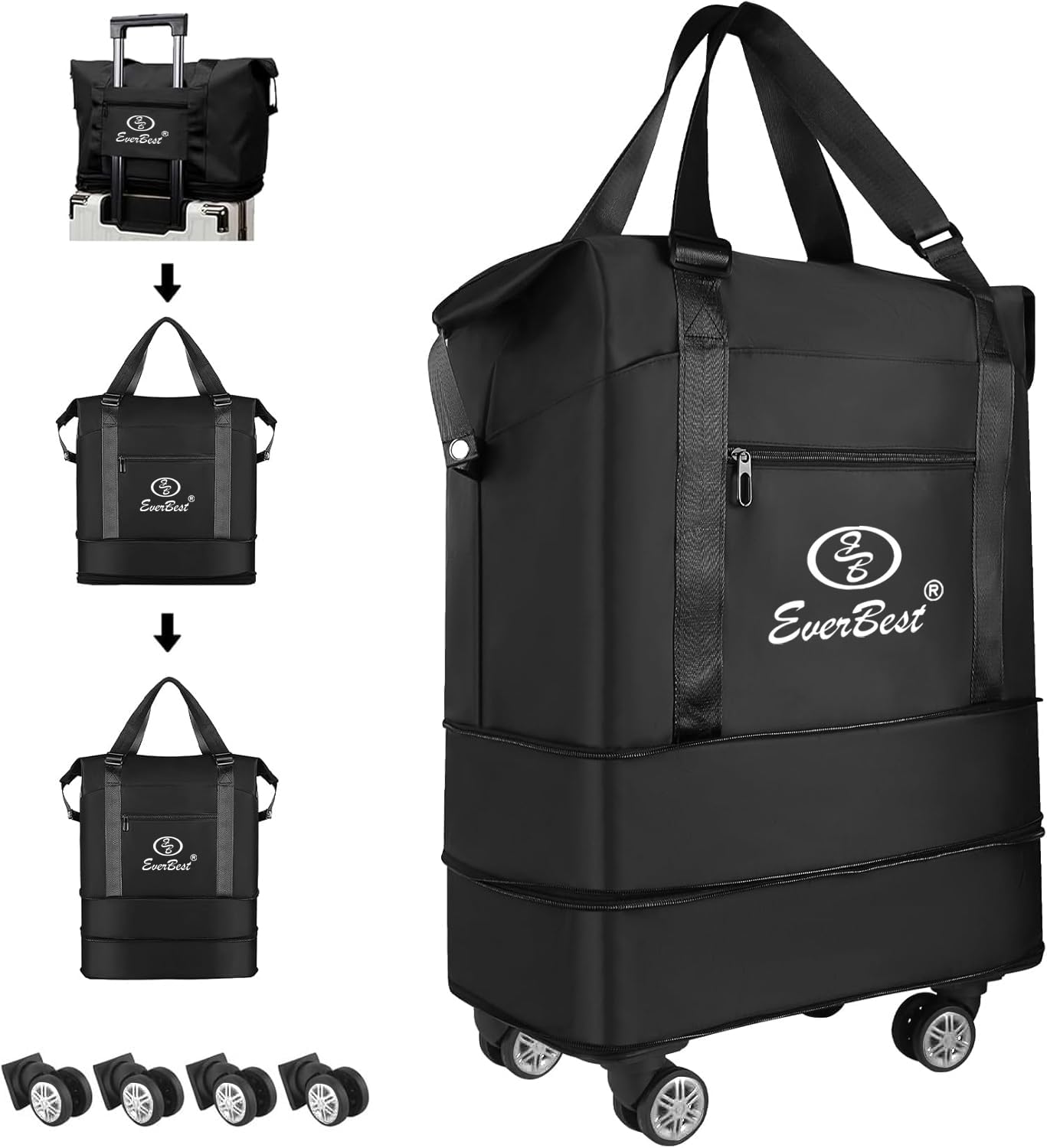 EverBest Expandable Foldable Duffel Bag Suitcase with Detachable Wheels Collapsible Rolling Travel Bag for Men Women (Large)-image-12