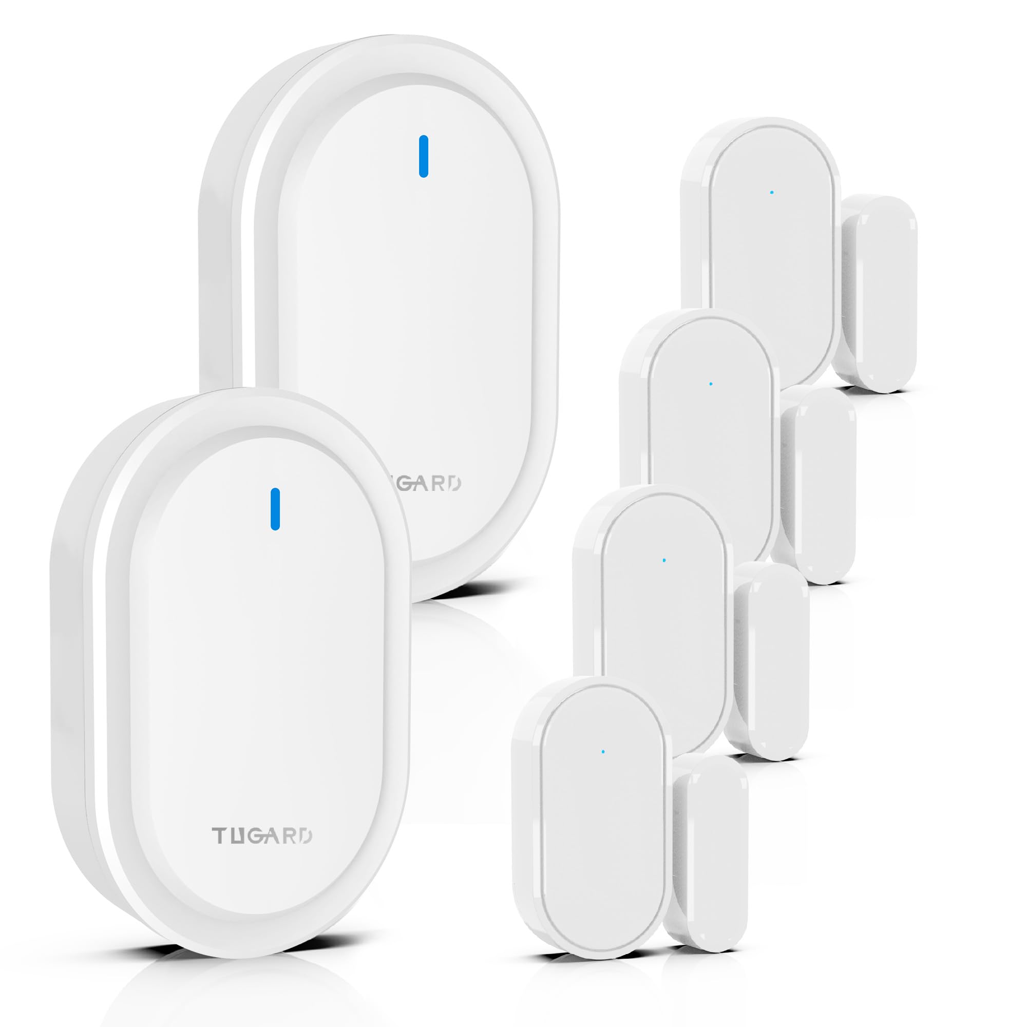 Detector Inalámbrico de Timbres para Puertas y Ventanas, 39 Campanas, 2 Timbres de Alarma 4 Pares de Sensores para Puertas, Sistema de Alarma para la Seguridad Doméstica, Blanco