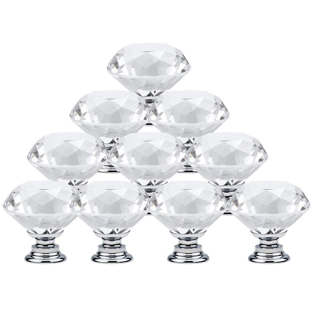 Boutons de placard en verre cristal 30mm forme diamant pour meuble cuisine