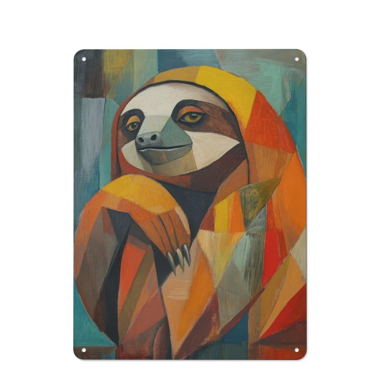 Junmoney Style-6 Tin Sign 40X30cm With Sloth Oil Painting For Garage Wall, Retro-Style Decor, For Room Styling Across Garages And Workshops