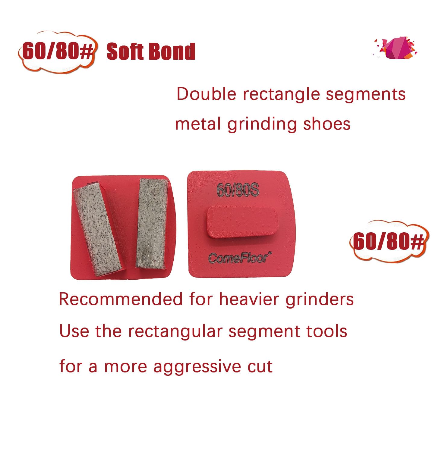 Redi-Lock - Disco de preparación de suelo de hormigón, zapatas de molienda de metal de diamante, segs de doble barra compatibles con amoladora Husqvarna, grano 60/80, unión suave, 3 unidades