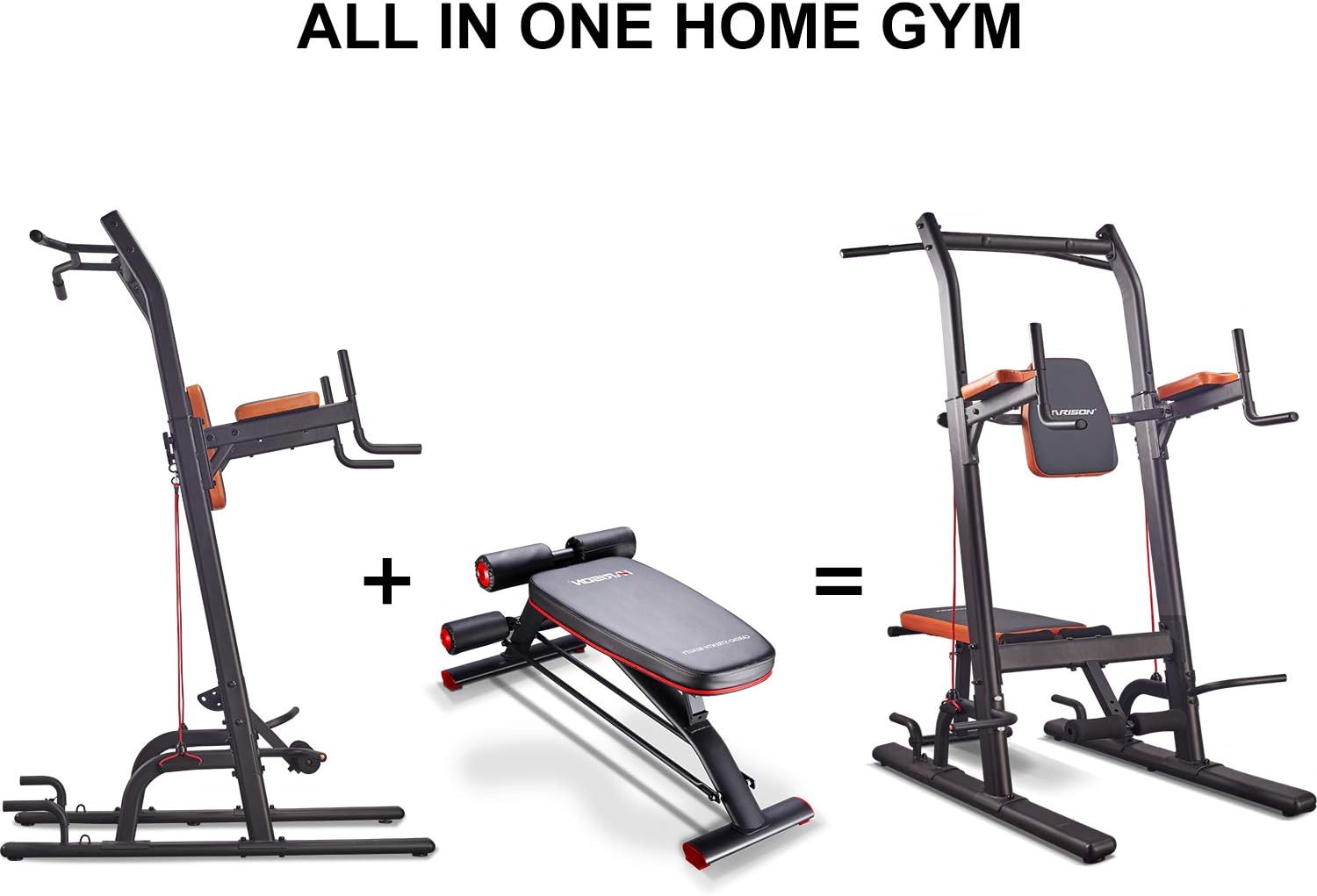 HARISON Multifunction Power Tower with Bench Pull Up Bar Dip Station for Home Gym Workout Strength Training Fitness Equipment : Sports & Outdoors