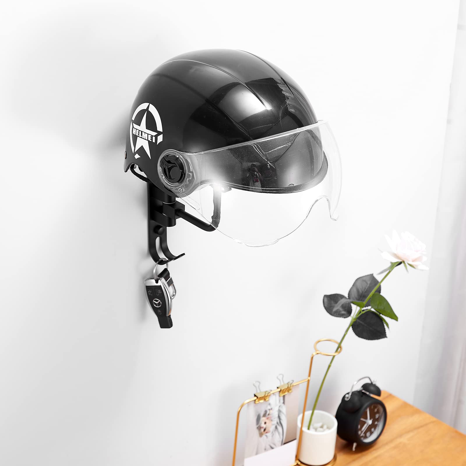 2 soportes de casco de pared para motocicleta, colgador casco, montaje en pared, rotación de 180°, doble gancho de pared, para casco de moto, bicicleta, béisbol