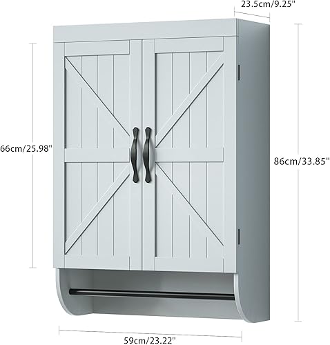 Miniatura 3 de SRIWATANA - Gabinete de pared para baño, botiquín de 2 puertas con estante ajustable, color gris