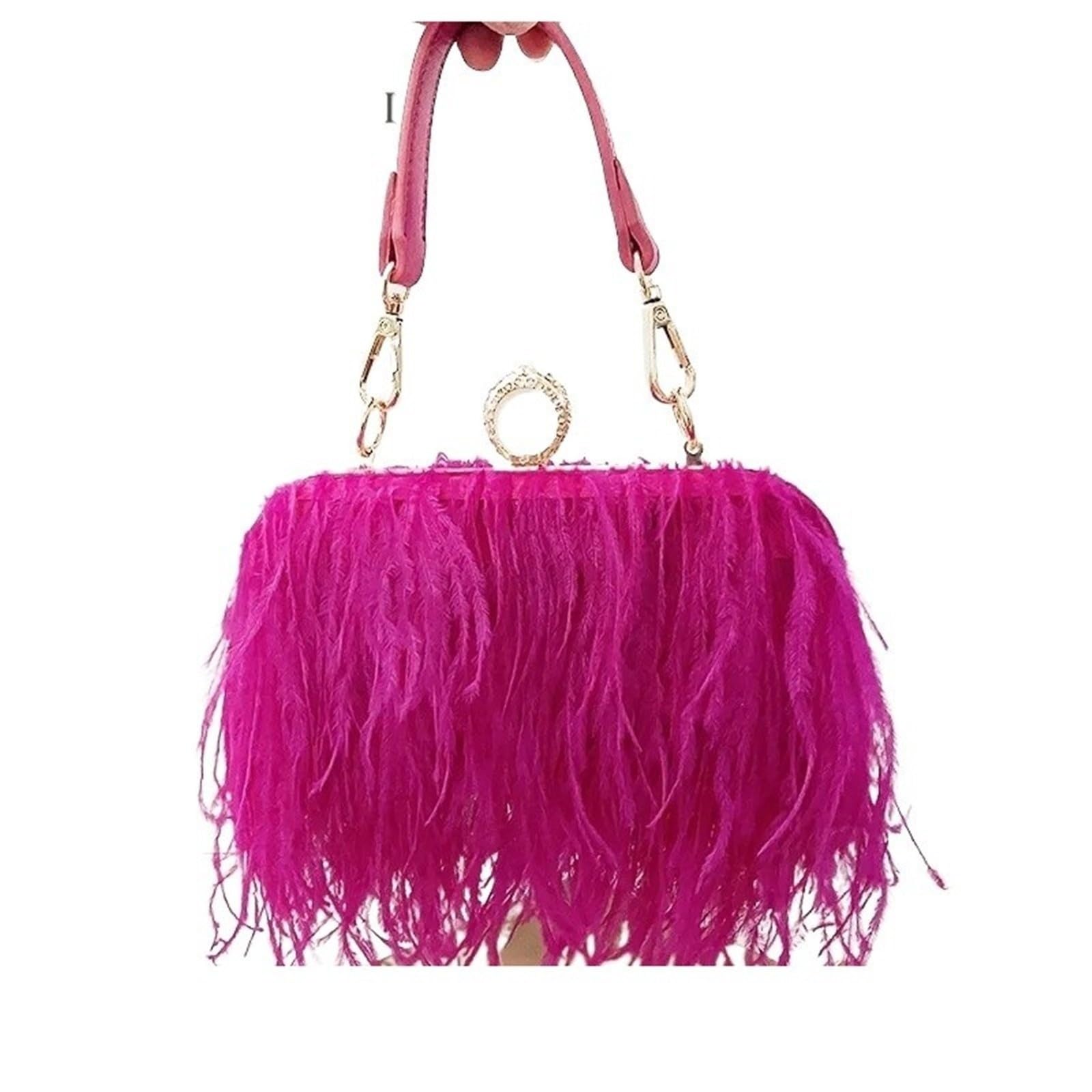 Bolso Plumas Fiesta Cartera de plumas de moda, bolso de mano for mujer, anillos de diamantes en los nudillos, bolso de mano for cenas, bodas, lujo elegante