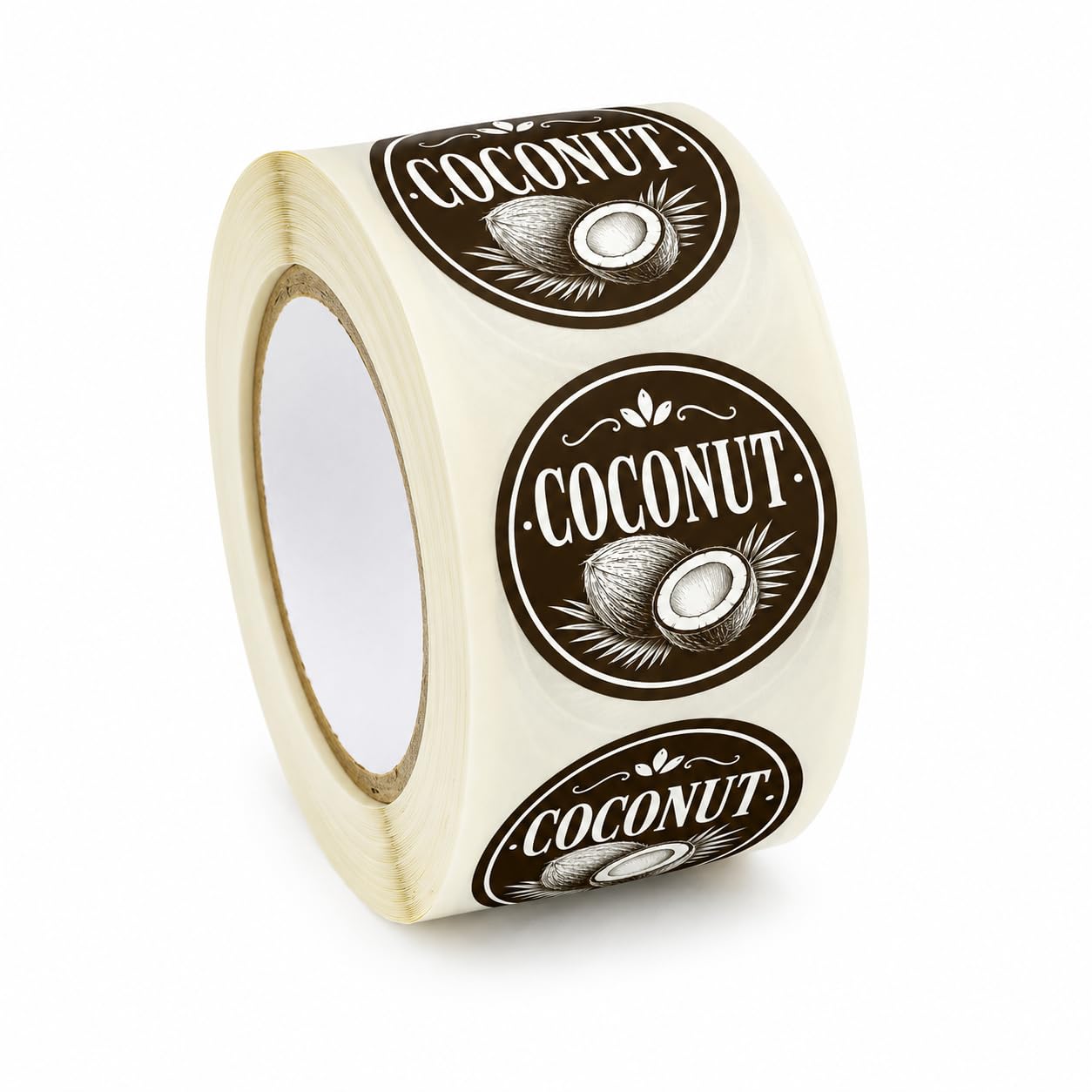 500 x 25mm Round Coconut Barista Stickers – Coffee & Tea Cup Marking Labels – Coffee Shop, Café & Takeaway Drink Identification Roll