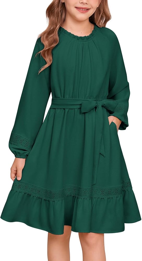 GRACE KARIN Mädchen Langarmkleid - Bequemes A-Linie Design Mit Taschen Für Herbst & Winter