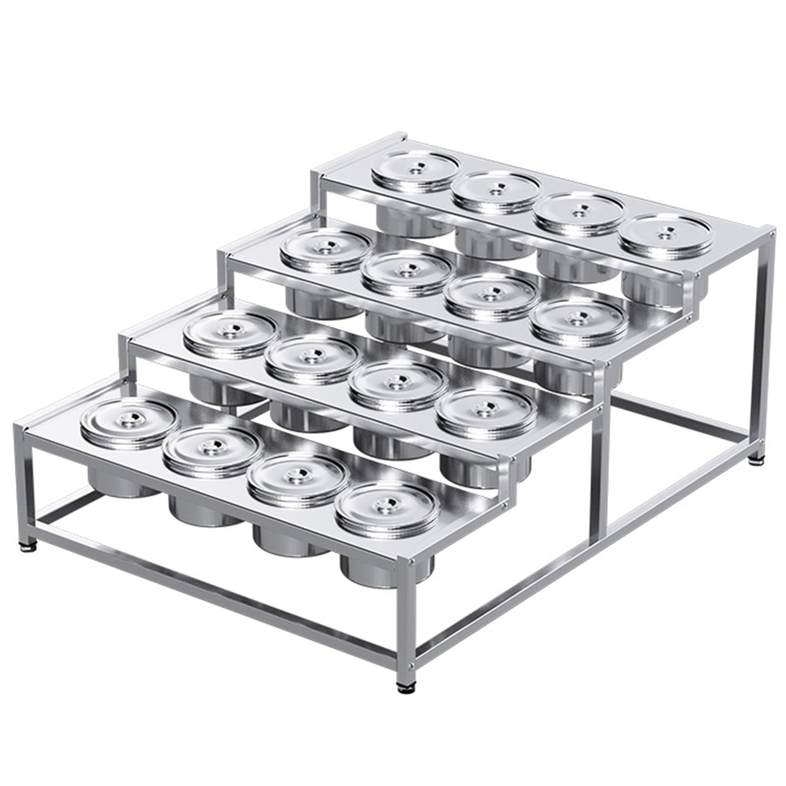 Aserzenith 57X74x31cm(A) Stainless Steel Spice Racks With Pans And Lids, Commercial Spice Rack Set For Kitchen Buffets, Countertop Dispenser Condiment Racks For Seasoning Sauce Salad Jam Ingredients,