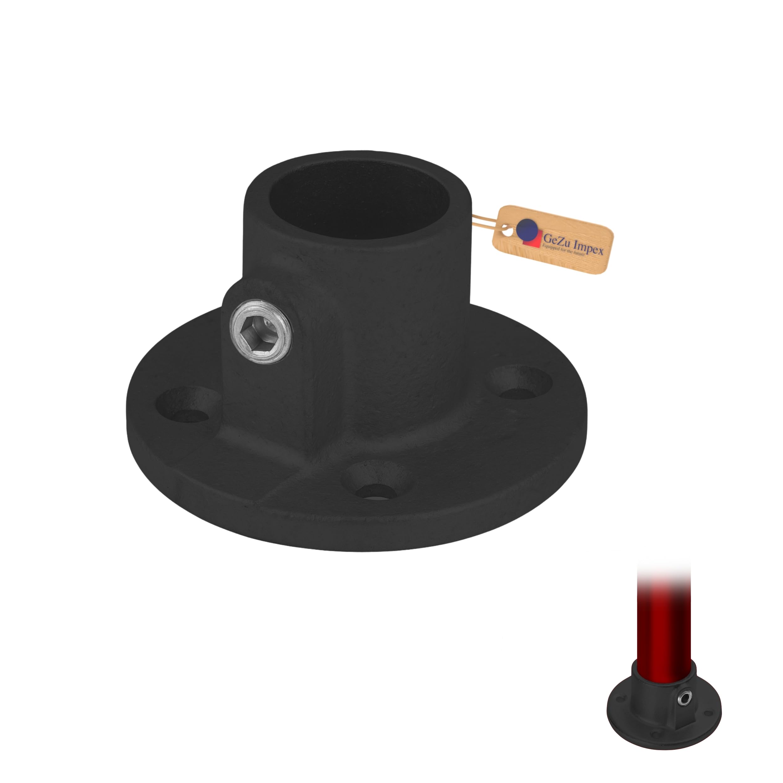 Gezu Impex Black Base Plate Tube Clamp Ø 27 Mm Hot Dip Galvanised Powder Coated Railing Base Flange Clamp Pipe Handrail Fitting