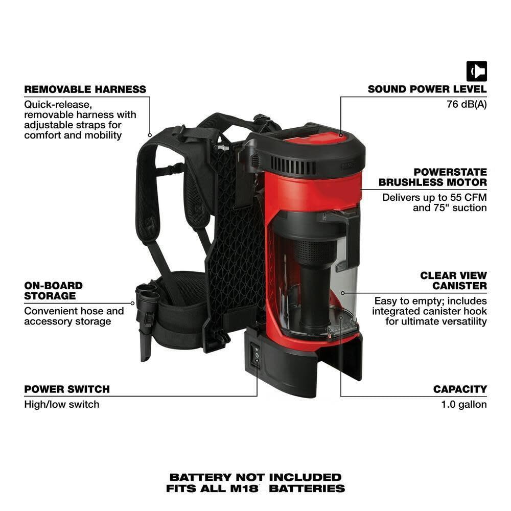 Hepa Filter Milwaukee Backpack Vacuum Runtime Milwaukee 0970-80