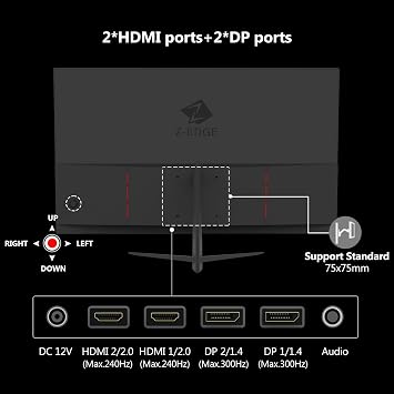 Z-Edge 24.5 inch 300Hz 280Hz 240Hz Gaming Monitor, UG25S FHD 1080p, Ultra Fast MPRT 1ms, IPS Monitor Gaming, PC Computer Monitor, 16.7M Colors, DP x2, HDMI x2