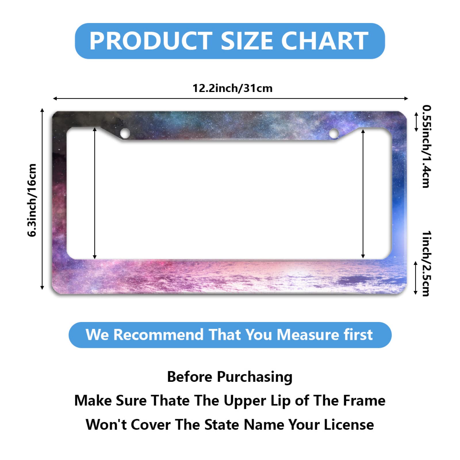 Purple Starry Night License Plate Frame Decorative Car Aluminum Decor Car Tag Frames for Men Women with Screw — view 3
