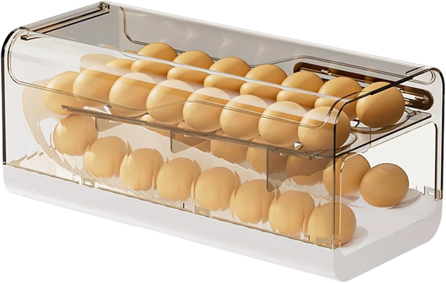 Egg Dispenser for Refrigerator, Stackable Egg Holder with Lid Rolling Eggs Organizer Clear Fridge Storage Container, Grey