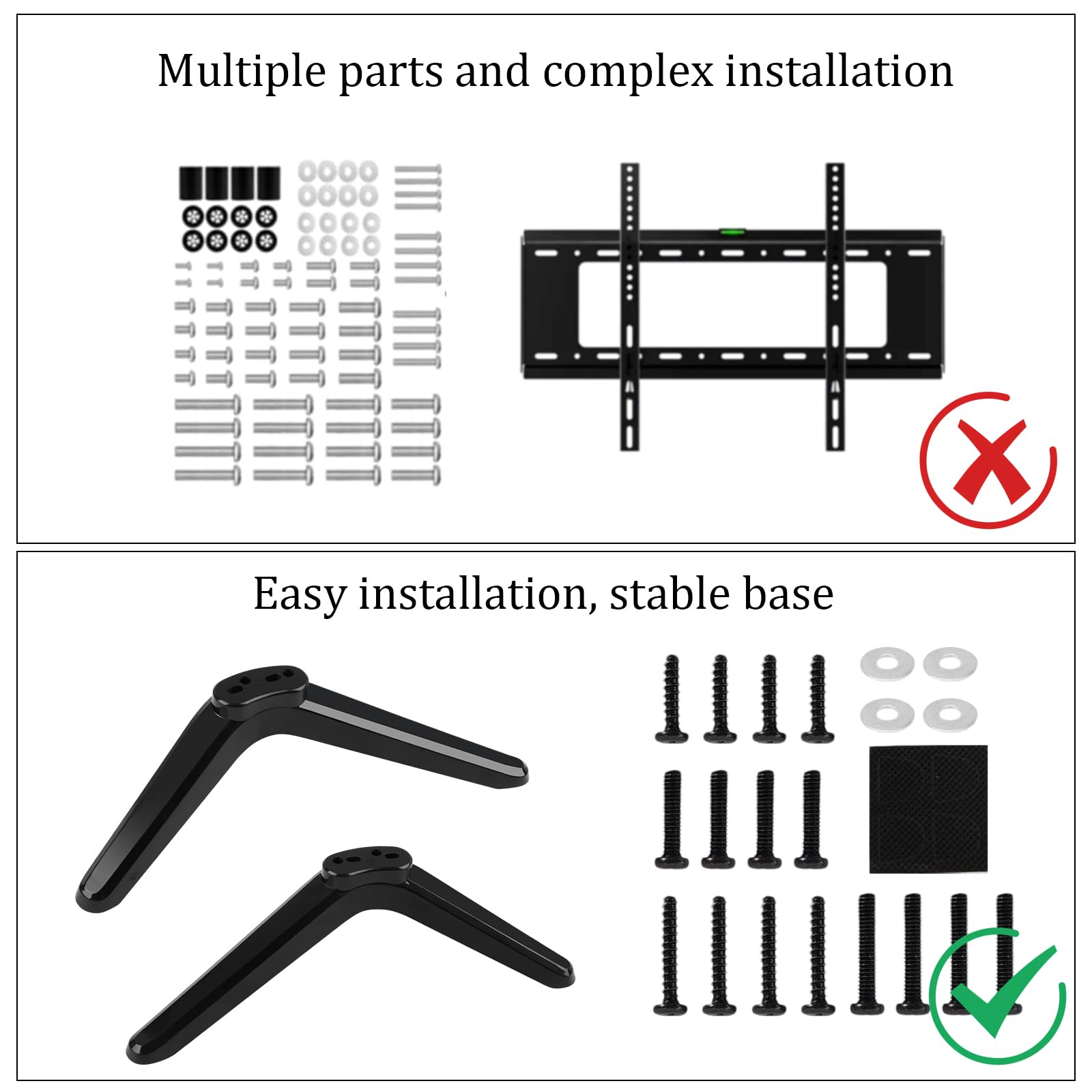 Elepl Pied TV Universel Noir - Support De Table Pour TV 32 à 55 Pouces, Vis Incluses, Distance Trous 17-20 Mm, Stable Et Antidérapant
