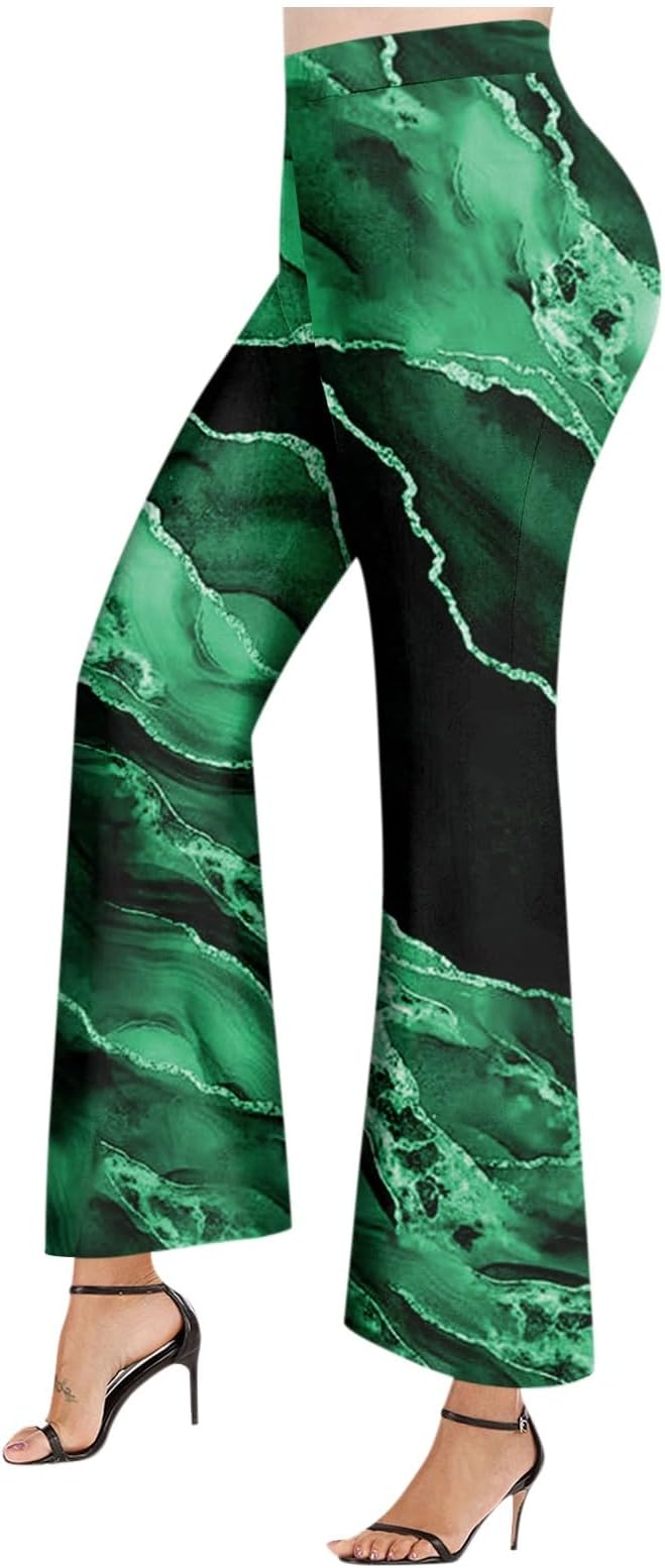 SCBFDI Women's Pants Plus Size Tie Dye Print Sparkle High Elastic Waist Flared Leg Pants Fitted Casual Party Trousers