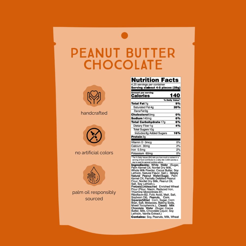 Chunk Nibbles Peanut Butter Chocolate Snack Clusters - Gourmet Sweet & Salty Treat with Pretzels, Peanuts & Corn Squares - Handcrafted, No Artificial Colors - 4.25oz Resealable Pouch (3 Pack)