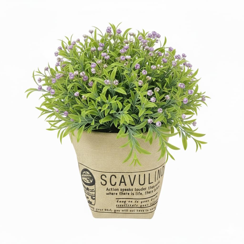 N‌oriStyle Artificial Plants Flowers in Burlap Bag Pots, Fake Potted Baby's Breath Flowers Artificial for Home Indoor Outdoor Decorations Bathroom