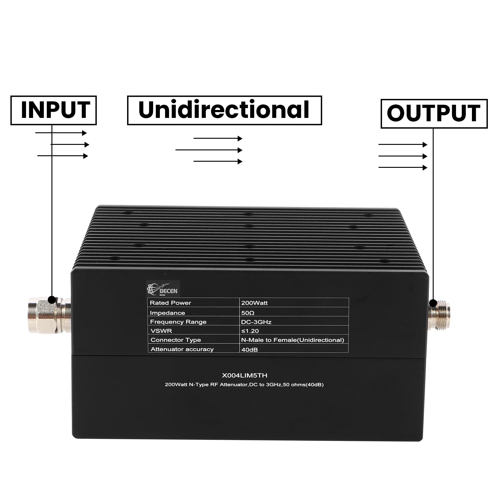 200 W N-Typ HF-Dämpfungsglied, DC bis 3 GHz, 50 Ohm, präzise einstellbarer Signalverlust für HF-Systeme, Testen, Broadcast und Kommunikation (40 dB)