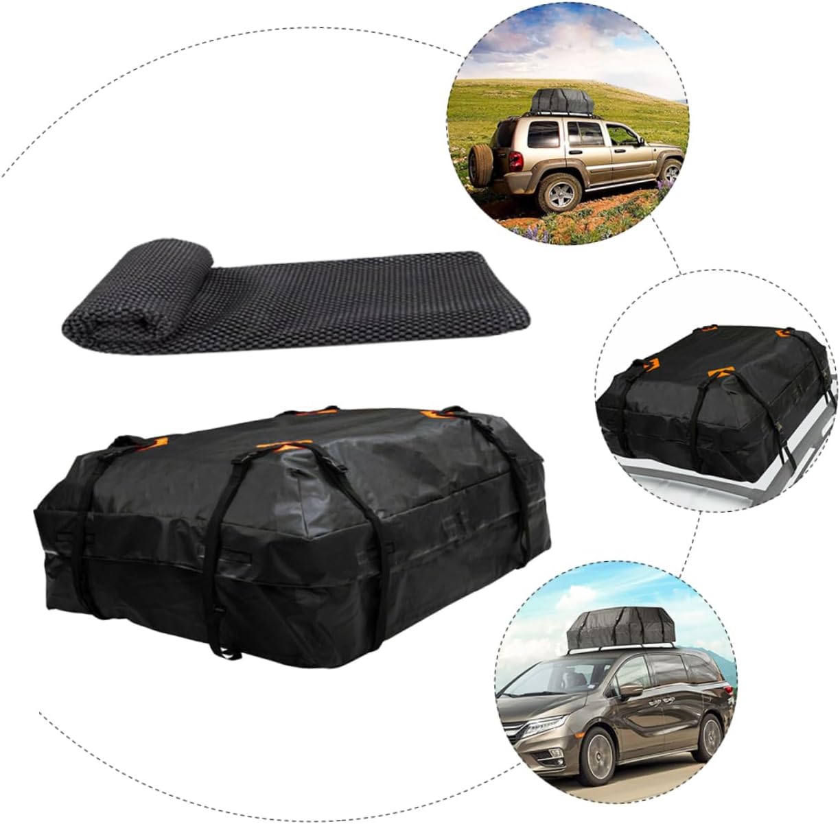Cabilock 1Pc Car Rooftop Cargo Bag Durable Carrier with Non Slip Mat Capacity Travel Storage for Vehicle Roof for Heavy Luggage