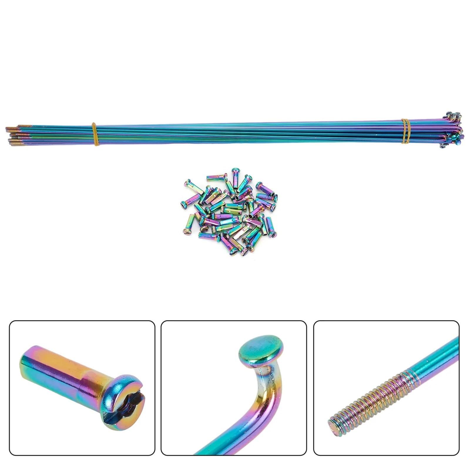 36pcs Raggi Della Bici Con Nippli Bici Da Strada In Lega di Alluminio 14 Calibro Arcobaleno Raggio Ricambio Fit Per Accessori Della Bicicletta