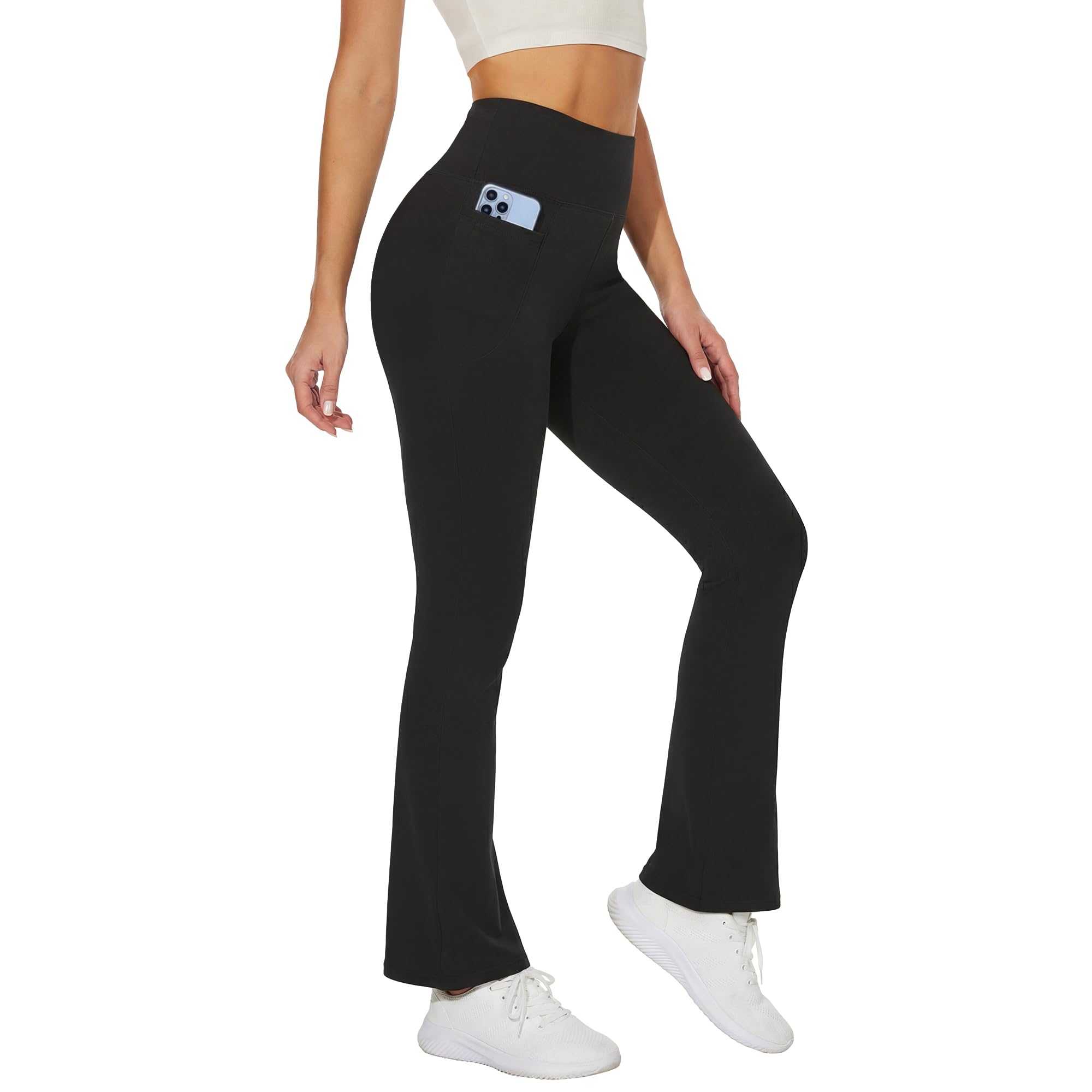 HIPOWER Yogahose Damen mit Taschen High Waist Schlaghose Weites Blickdicht Bootcut Hose Flared Leggings Business