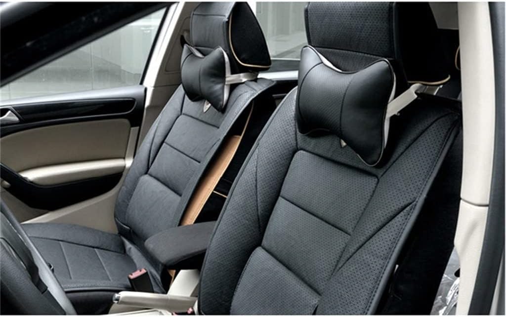 HBJWOV 1 Pair Universal Car Neck Pillows PU Leather Auto Car Neck Rest Headrest Cushion Pillow Car Interior Accessories(Beige)