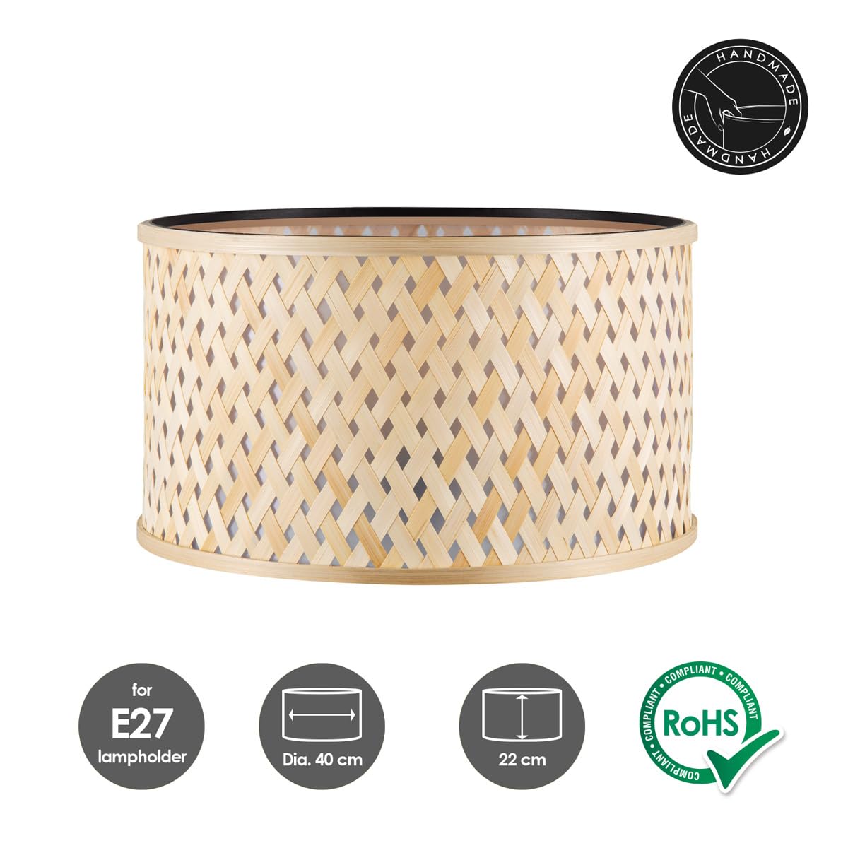 Home Sweet Home Abat-jour en bambou Boho | Beige | ø40 x 22 cm, douilles E27 | Peut être utilisé avec une suspension et des lampadaires | Convient pour le salon ou la salle à manger