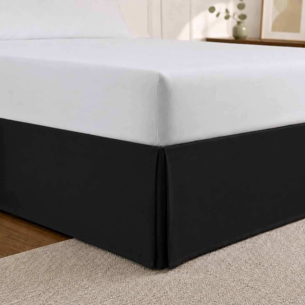 Cathay Home Queen Bed Skirt, 14" Drop Dust Ruffle, Dark Black