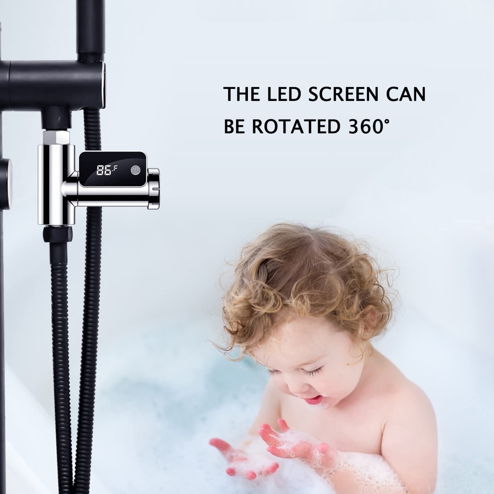 Termometro per Doccia con Acqua Domestica con Display A LED, 5~85℃ Termometro per Acqua Bagno per Bambini Schermo Girevole con Display Celsius/Fahrenheit (Color : White, Size : 10.3 * 9 * 5cm)
